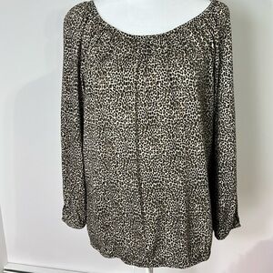 Michael Kors Beige and Black Leopard-Print Long Sleeve Top